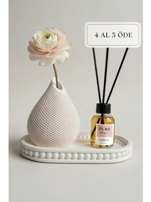 Zuri Design Bohem Beton Damla Form Biblo ve 50 ml Vanilya Çubuklu Oda Kokusu Dekoratif Set - 2'li Set No:2