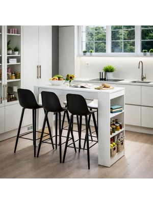 Misterium Solo Modern Ada Mutfak Masası Raflı Yemek Masası - Beyaz