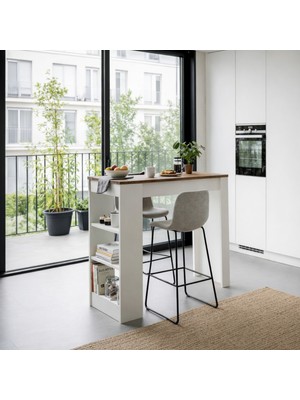 Misterium Solo Ada Mutfak Masası ve Bar Raflı Yemek Masası - Safir Meşe