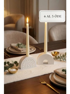 Zuri Design Dekoratif Beton Şamdan 2'li Set- Gökkuşağı ve Kalp Desenli Bohem Mumluk (Mum Dahil Değildir)