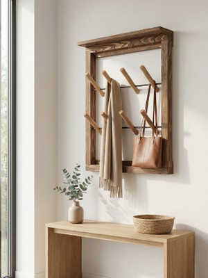 Jet Ağaçkakan Ahşap Duvar Tipi Elbise Askısı – Koyu Ceviz - Kaydırmalı Tasarım