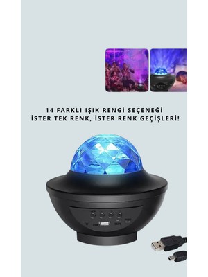 Astraltech Yıldız & Okyanus Dalga Projektörü – Bluetooth / USB Hoparlörlü