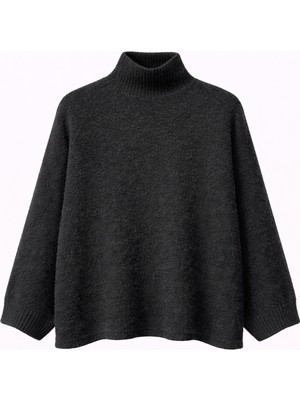Mixray 6998 Kadın Yarasa Kol Yün Karışımlı Balıkçı Yaka Triko Kazak Siyah