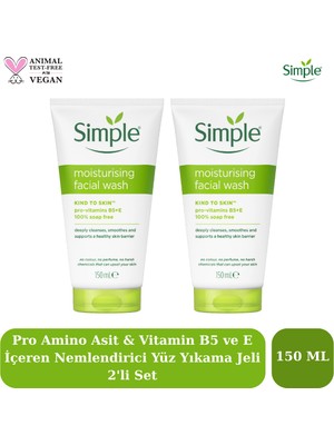 Simple Kind To Skin Gerginlik Hissi Bırakmayan Nemlendirici Yüz Temizleme Jeli 150 ml 2'li Set