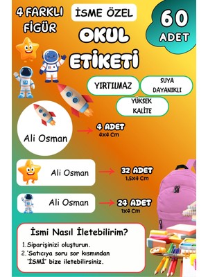 Birikiyedi Okul Etiketi Kalem Defter Etiketi Özel Isim Yazılabilen Etiket 60 Adet Uzay Teması
