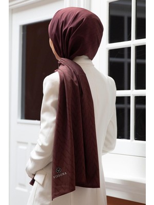 Vissona Lüks Medine Ipeği Degradeli Monogram Desenli Gül Kurusu Renkli 75X195 Kırışmaz Şal Moss Krep Dikiş Tipi Italyan Dikişli