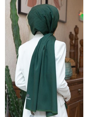 Vissona Lüks Medine Ipeği Degradeli Monogram Desenli Zümrüt Yeşili Renkli 75X195 Kırışmaz Şal Moss Krep Dikiş Tipi Italyan Dikişli