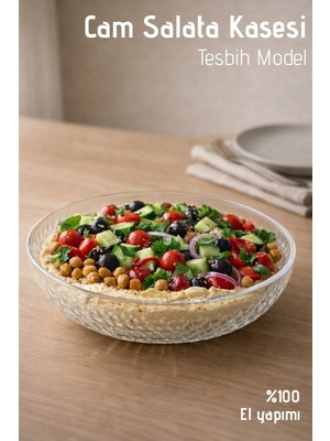 Nandy Home El Yapımı Cam, Büyük Boy Tesbih Model Salata Kasesi - Bowl Kasesi