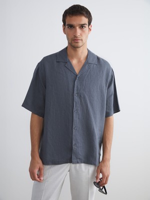 Lc Waikiki Yeni Sezon Rahat Kalıp Resort Yaka Kısa Kollu %100 Keten Erkek Gömlek