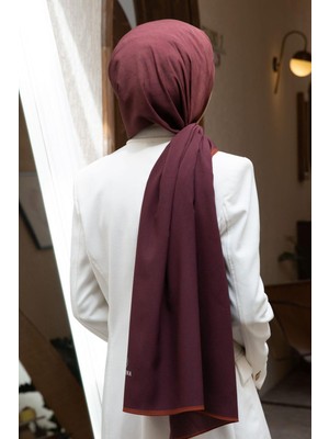 Vissona Lüks Medine Ipeği Degradeli Monogram Desenli Bordo Renkli 75X195 Kırışmaz Şal Moss Krep Dikiş Tipi Italyan Dikişli