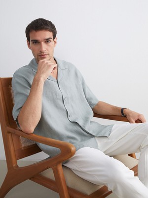 Lc Waikiki Yeni Sezon Rahat Kalıp Resort Yaka Kısa Kollu %100 Keten Erkek Gömlek