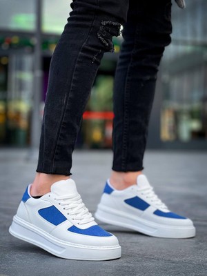 Zapatos Kb-X8 Erkek Günlük Bağcıklı Cilt Süet Spor Sneaker Ayakkabı Csbt - Beyaz/mavi