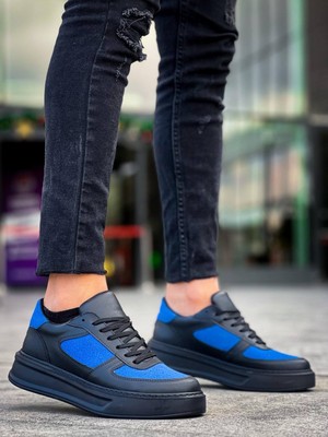 Zapatos Kb-X8 Erkek Günlük Bağcıklı Cilt Süet Spor Sneaker Ayakkabı Csst - Siyah/mavi