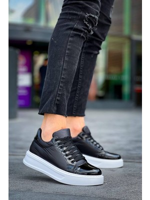 Zapatos KB-X46 Erkek Günlük Bağcıklı Paraşüt Kumaş Rugan Spor Sneaker Ayakkabı Pkrbt - Siyah