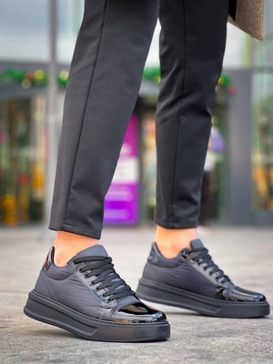 Zapatos KB-X46 Erkek Günlük Bağcıklı Paraşüt Kumaş Rugan Spor Sneaker Ayakkabı Pkrst - Siyah