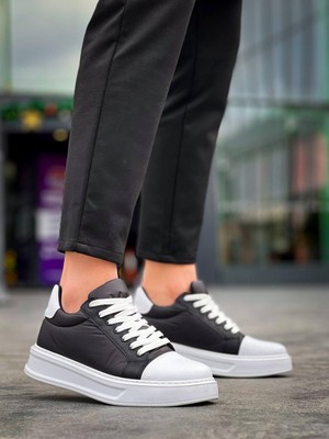 Zapatos KB-X46 Erkek Günlük Bağcıklı Paraşüt Kumaş Cilt Spor Sneaker Ayakkabı Pkcbt - Siyah/beyaz