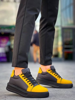 Zapatos KB-X46 Erkek Günlük Bağcıklı Paraşüt Kumaş Süet Spor Sneaker Ayakkabı Pksst - Siyah/sarı