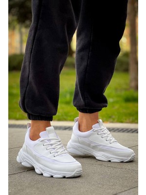 Zapatos KB707 Erkek Günlük Bağcıklı Cilt Triko Spor Sneaker Ayakkabı Ctbt - Beyaz