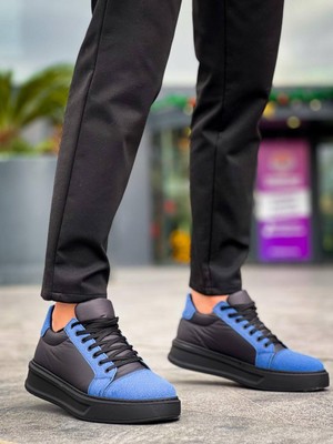 Zapatos KB-X46 Erkek Günlük Bağcıklı Paraşüt Kumaş Süet Spor Sneaker Ayakkabı Pksst - Siyah/mavi