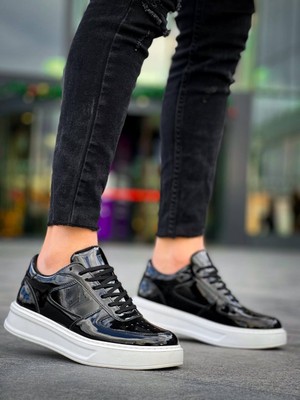 Zapatos Kb-X8 Erkek Günlük Bağcıklı Rugan Spor Sneaker Ayakkabı Rbt - Siyah