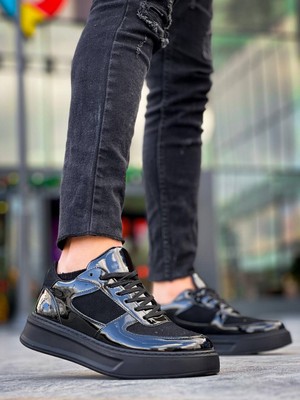 Zapatos Kb-X8 Erkek Günlük Bağcıklı Rugan Süet Spor Sneaker Ayakkabı Rsst - Siyah