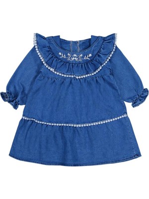 Civil Baby Çiçek Nakışlı 6-18 Ay Elbise - Mavi