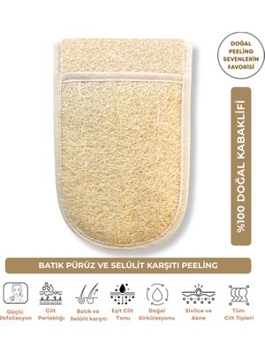 İlaslan Kozmetik %100 Doğal Kabak Eldiven Kese Peeling Cilt Arındırma Siyah Nokta ve Ölü Deri Karşıtı Tüm Cilt Tipleri