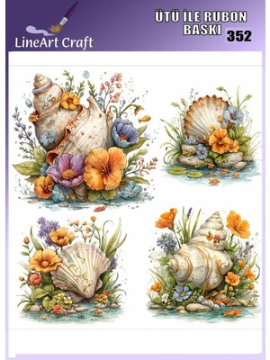 Lineart Rt 352  Çiçek, Istiridye Desenli Kumaş Transfer, Ahşap Transfer, Rub On Transfer 30*30 cm