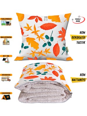 Caisya Home Meşe Palamudu Desenli Opsiyonel Battaniyeli Yastık Dekoratif Kırlent 38 x 38 cm