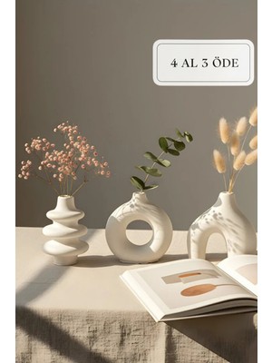 Zuri Design Modern Bohem Beton Vazo 3’lü Set – Dekoratif Minimal Set