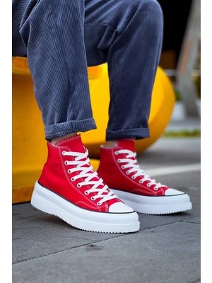 Zapatos Kb-Cx3 Erkek Günlük Bağcıklı Keten Uzun Spor Sneaker Ayakkabı Kbt - Kırmızı