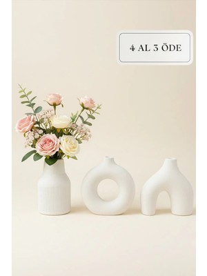 Zuri Design Modern Bohem Tarz Beton Vazo 3’lü Set – Dekoratif Minimal Set