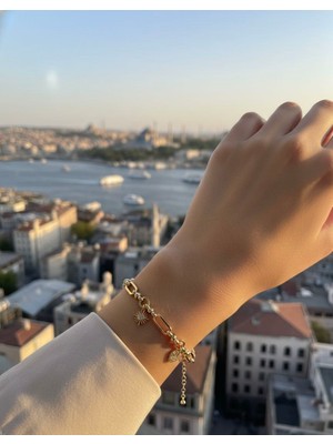 Huma Butik Takı Aksesuar Güneş ve Nazar Detaylı Çelik Bileklik