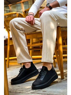 Zapatos KB116 Erkek Günlük Bağcıklı Triko Spor Sneaker Ayakkabı Tst - Siyah