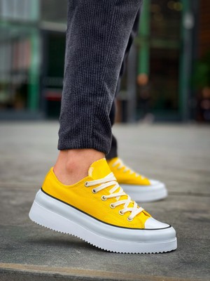 Zapatos Kb-Cx3 Erkek Günlük Bağcıklı Keten Kısa Spor Sneaker Ayakkabı Kbt - Sarı