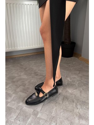 Preshley Kadın Miyo Siyah Krışık Rugan Yuvarlak Burun Günlük Babet