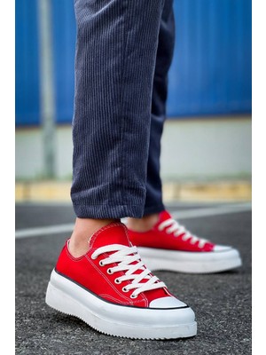 Zapatos Kb-Cx3 Erkek Günlük Bağcıklı Keten Kısa Spor Sneaker Ayakkabı Kbt - Kırmızı