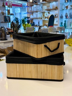 Sever Siyah Kumaşlı 2'li Bambu Sepet