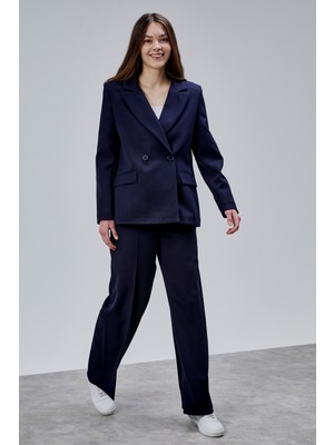 Bolivente Lacivert Palazzo Pantolon Blazer Ceket Takım