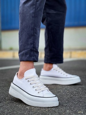 Zapatos Kb-Cx3 Erkek Günlük Bağcıklı Keten Kısa Spor Sneaker Ayakkabı Kbt - Beyaz