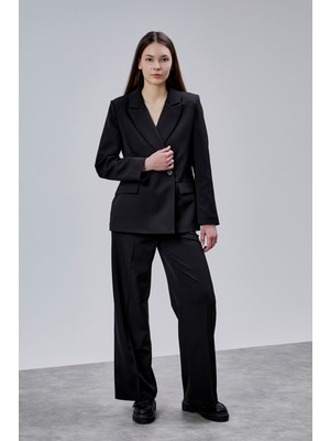 Bolivente Siyah Palazzo Pantolon Blazer Ceket Takım