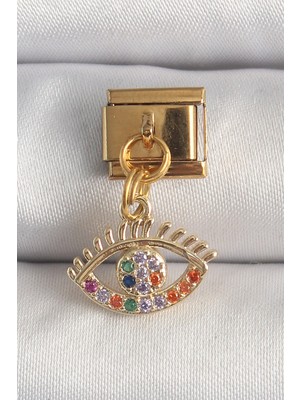 Vice Avm 316L Çelik Gold Renk Sallantı Renkli Zirkon Taşlı Göz Model Nomination Charm - TJ-BC1343 TG-V 9013