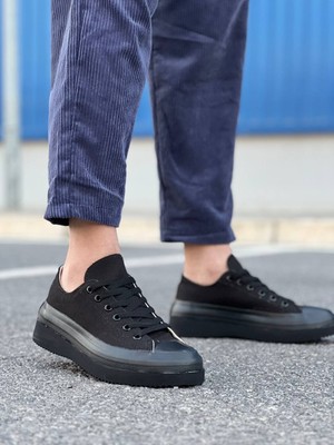 Zapatos Kb-Cx3 Erkek Günlük Bağcıklı Keten Kısa Spor Sneaker Ayakkabı Kst - Siyah