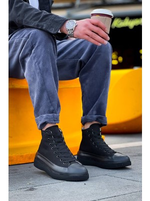 Zapatos Kb-Cx3 Erkek Günlük Bağcıklı Keten Uzun Spor Sneaker Ayakkabı Kst - Siyah