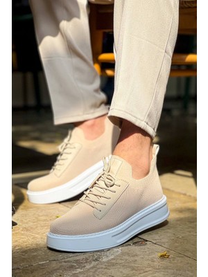 Zapatos KB116 Erkek Günlük Bağcıklı Triko Spor Sneaker Ayakkabı Tbt - Bej