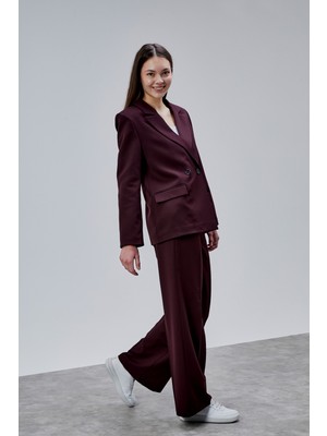 Bolivente Mürdüm Palazzo Pantolon Blazer Ceket Takım