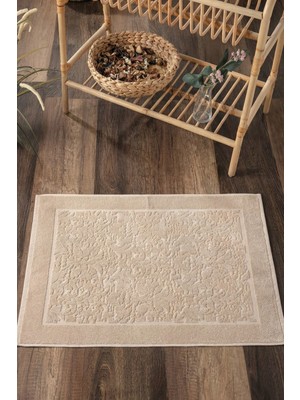 Sevim Kapuçino Damask Desenli Ayak Havlusu 1 Adet - 60X100 cm Yumuşak Paspas - %100 Pamuk