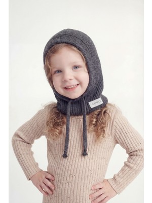 Bahels Çocuk Gri Triko Örgü Balaclava Bere Şapka