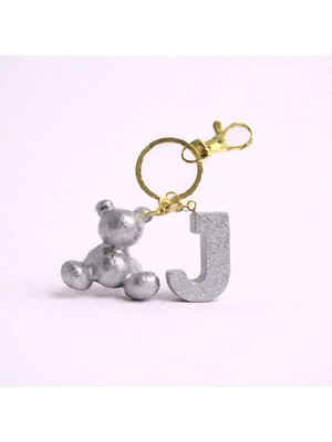 Scultore Kişiye Özel J Harfli Ayıcık Anahtarlık - Epoksi Tasarım Çanta ve Araba Anahtarlığı