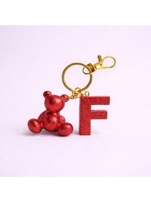 Scultore Kişiye Özel F Harfli Ayıcık Anahtarlık - Epoksi Tasarım Çanta ve Araba Anahtarlığı